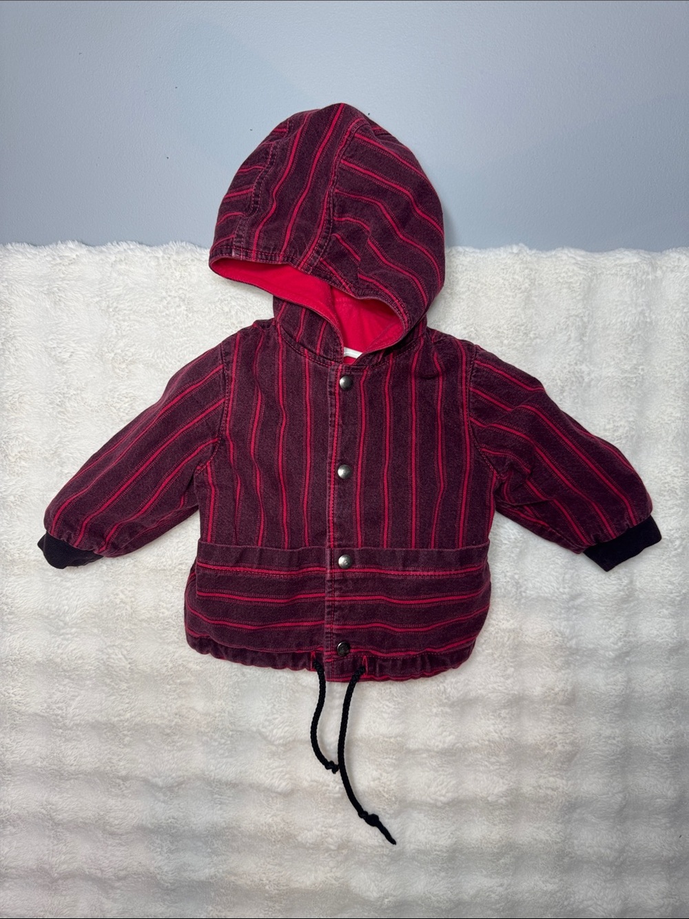 VTG Striped Hood Skater Surf Inspired Button Up Kids Coat Trucker Size 12 Months